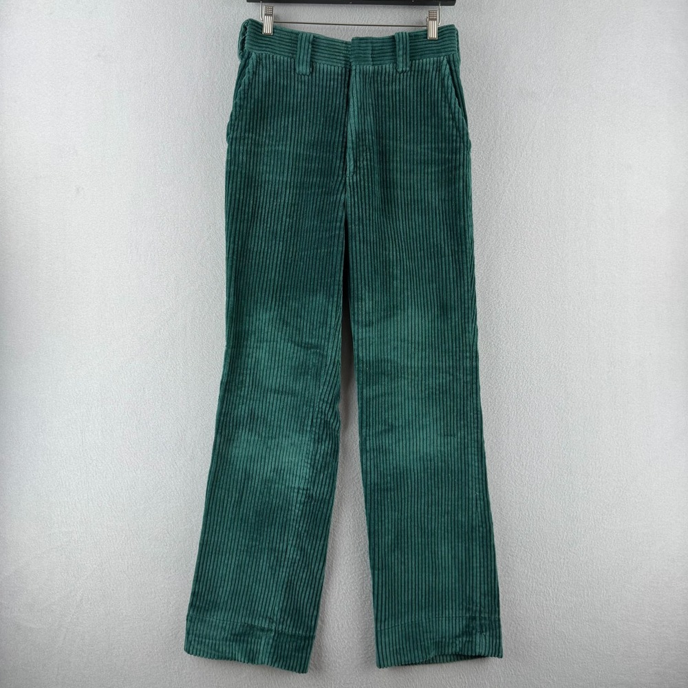 Vintage 70s Wide Wale Corduroy Pants Mens Fits 27x31 Straight Green Talon Zip